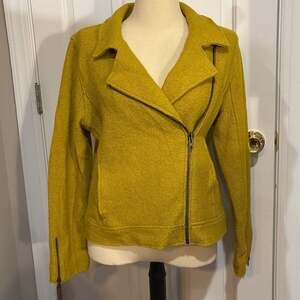 Women’s Tahari Wool Blend Size L Asymmetrical Moto Zip Jacket Coat Yellow